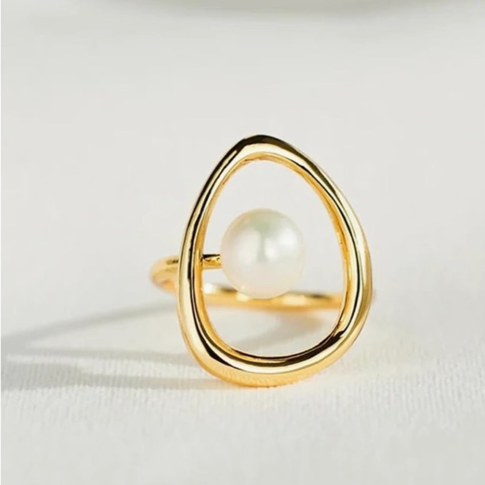 14k Gold Plated Pearl Teardrop Ring - Women Jewelry